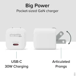 Plugable 30W GaN USB C Charger Block, White (PS-30C1W)