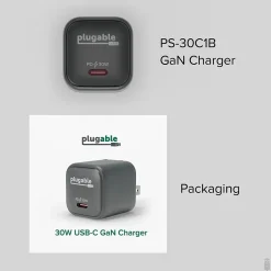 Plugable 30W GaN USB C Charger Block, Black (PS-30C1B)