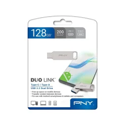 PNY DUO LINK Dual 128GB USB 3.2 Type C Flash Drive, Silver (P-FDI128DULINKT)