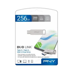 PNY DUO LINK Dual 256GB USB 3.2 Type-C Flash Drive, Silver (P-FDI256DULINKTYC-GE)