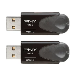 PNY Elite Turbo Attache 4 64GB USB 3.2 Flash Drive, Black, 2/Pack (P-FD64GX2TBAT4G)