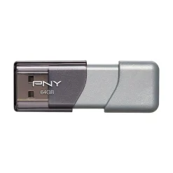 PNY Elite Turbo Attache 3 64GB USB 3.0 Type A Flash Drive, Silver/Gray (P-FD64GTBOP-GE)