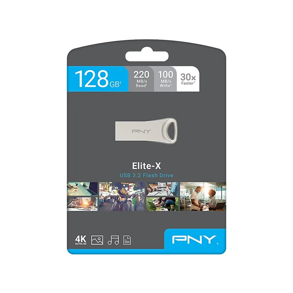 PNY Elite-X 128GB USB 3.2 Type A Flash Drive, Silver (P-FDI128ELTX-GE)