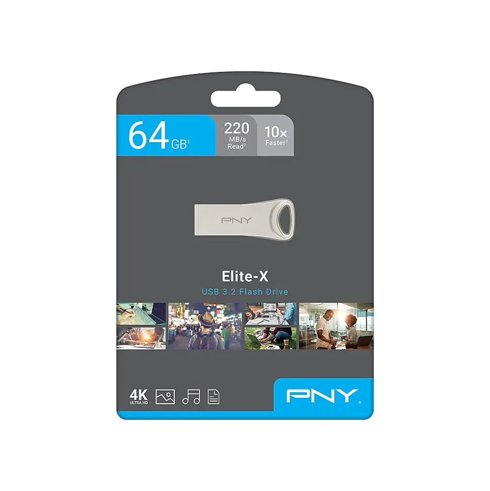 PNY Elite-X 64GB USB 3.2 Type A Flash Drive, Silver (P-FDI64GELTX-GE)