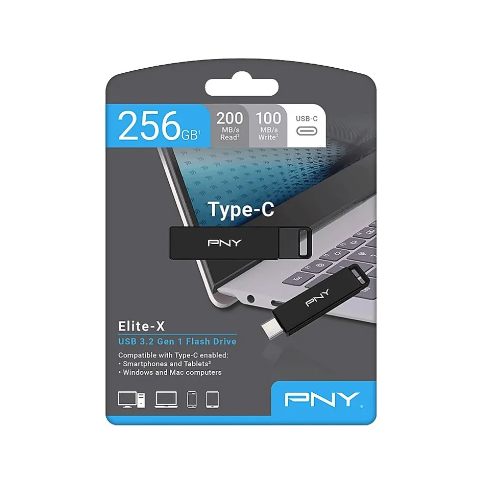 PNY Elite-X 256GB USB Type-C Flash Drive, Black (P-FDI256ELTXC-GE)