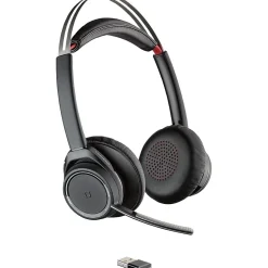 Poly Voyager Focus MS Active Noise Cancelling Bluetooth On Ear Phone & Computer Headset, Black/Gray (202652-102)