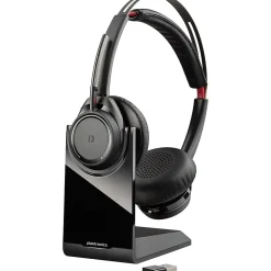 Poly Voyager Focus MS Active Noise Cancelling Bluetooth On Ear Phone & Computer Headset, Black/Gray (202652-102)
