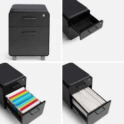 Poppin Black Mini Stow 2-Drawer Vertical File Cabinet, Rolling, Black (104730)