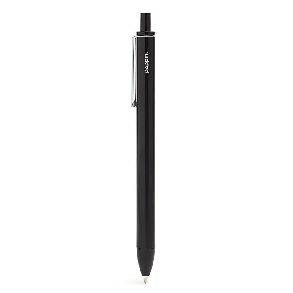 Poppin Black Retractable Gel Luxe Pen, Black Ink, Set of 100 (104509)