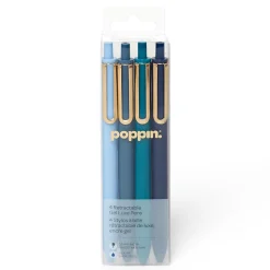 Poppin Luxe Retractable Gel Pens, Fine Point, 0.7mm, Blue Ink, 4/Pack (105390)