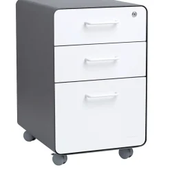Poppin Stow 3-Drawer File Cabinet, Rolling Cabinet with Casters, Letter/Legal, Charcoal/White, 20"D (103698)
