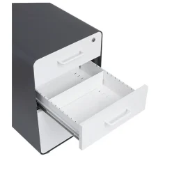 Poppin Stow 3-Drawer File Cabinet, Rolling Cabinet with Casters, Letter/Legal, Charcoal/White, 20"D (103698)