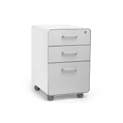 Poppin Stow 3-Drawer Mobile Vertical File Cabinet, Letter/Legal Size, Lockable, 24"H x 15.75"W x 20"D, White/Light Gray (101251)