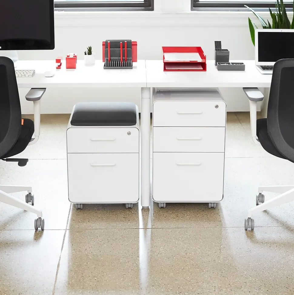 Poppin Stow 2-Drawer Mobile Vertical File Cabinet, Letter/Legal Size, Lockable, 21.5"H x 15.75"W x 20"D, Light Gray (104732)