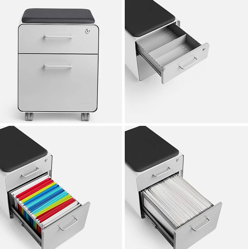 Poppin Stow 2-Drawer Mobile Vertical File Cabinet, Letter/Legal Size, Lockable, 21.5"H x 15.75"W x 20"D, Light Gray (104732)