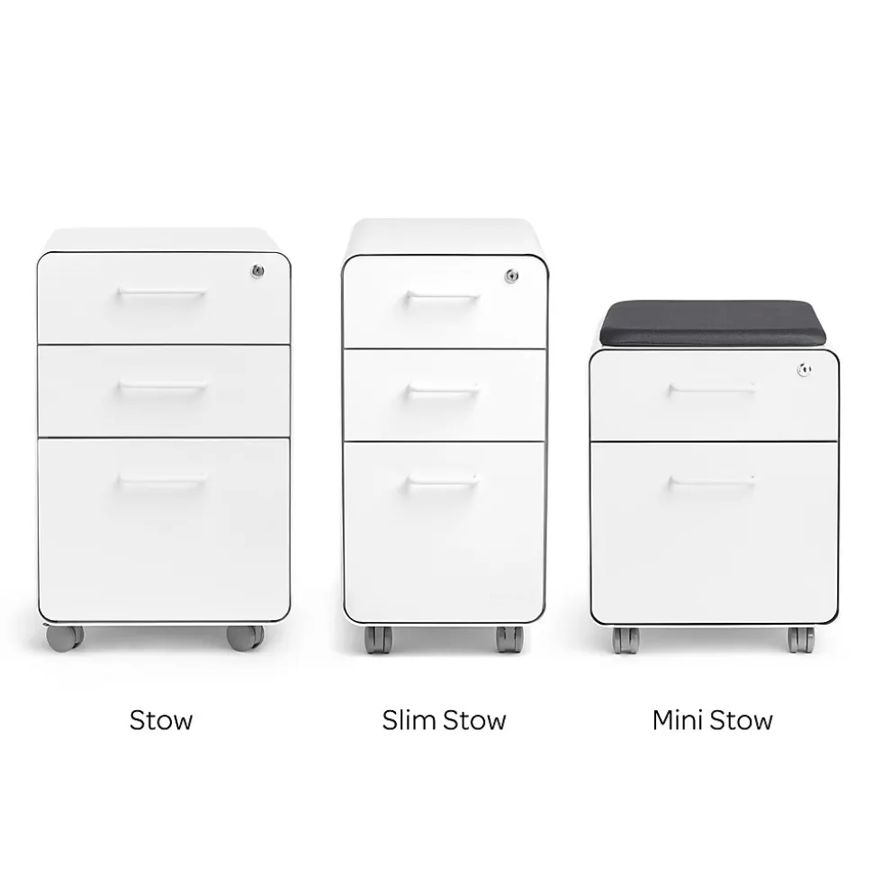Poppin Stow 2-Drawer Mobile Vertical File Cabinet, Letter/Legal Size, Lockable, 21.5"H x 15.75"W x 20"D, Light Gray (104732)