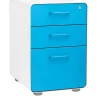 Poppin Stow 3-Drawer Mobile Vertical File Cabinet, Letter/Legal Size, Lockable, 24"H x 15.75"W x 20"D, White and Blue (100429)