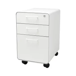 Poppin Stow 3-Drawer Vertical File Cabinet, Locking, Letter/Legal, White, 20"D (100915)