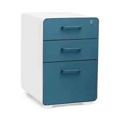 Poppin Stow 3-Drawer Vertical Locking File Cabinet, White & Slate Blue, 16" (105944)