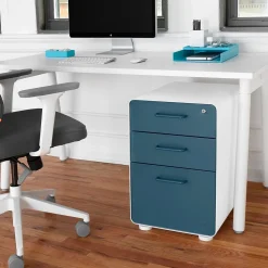 Poppin Stow 3-Drawer Vertical Locking File Cabinet, White & Slate Blue, 16" (105944)