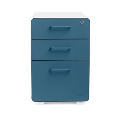 Poppin Stow 3-Drawer Vertical Locking File Cabinet, White & Slate Blue, 16