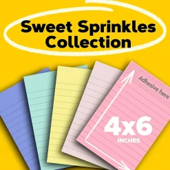 Post-it Greener Recycled Notes, 4" x 6", Sweet Sprinkles Collection, Lined, 100 Sheet/Pad, 5 Pads/Pack (6605PKRPA)