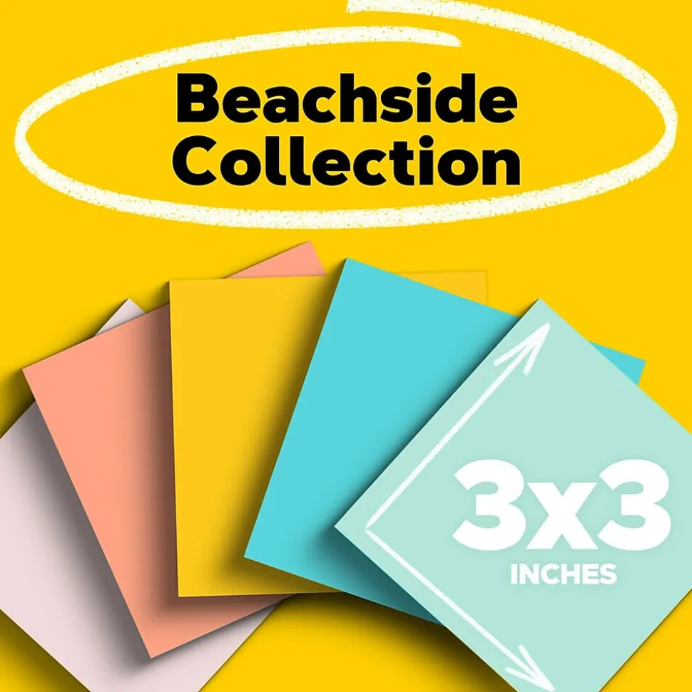 Post-it Notes, 3" x 3", Beachside Café Collection, 100 Sheet/Pad, 12 Pads/Pack (654AST)