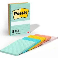 Post-it Notes, 4" x 6", Beachside Café Collection, Lined, 100 Sheet/Pad, 5 Pads/Pack (6605PKAST)