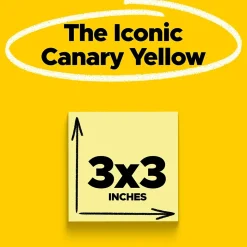 Post-it Notes, 3" x 3", Canary Collection, 100 Sheet/Pad, 12 Pads/Pack (654-12YW)