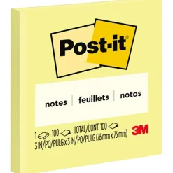 Post-it Notes, 3" x 3", Canary Collection, 100 Sheet/Pad (654 YW)