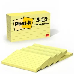 Post-it Notes, 3" x 5", Canary Collection, Lined, 100 Sheet/Pad, 5 Pads/Pack (635-5PK)