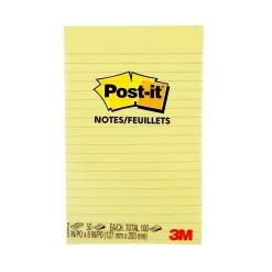 Post-it Notes, 5" x 8", Canary Collection, Lined, 50 Sheet/Pad, 2 Pads/Pack (663-YW)