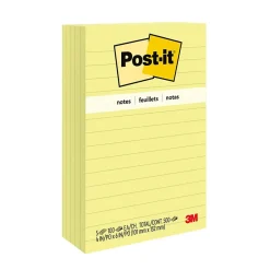 Post-it Notes, 4" x 6", Canary Collection, Lined, 100 Sheet/Pad, 5 Pads/Pack (6605PK)