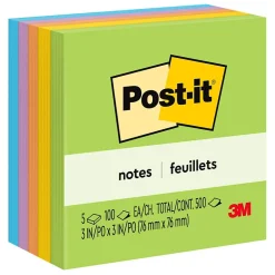 Post-it Notes, 3" x 3", Floral Fantasy Collection, 100 Sheet/Pad, 5 Pads/Pack (654-5UC)