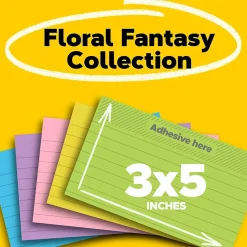 Post-it Notes, 3" x 5", Floral Fantasy Collection, Lined, 100 Sheet/Pad, 5 Pads/Pack (635-5AU)