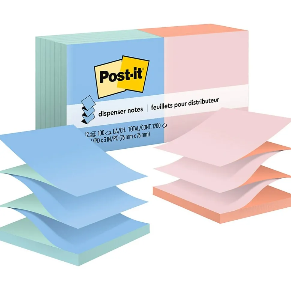 Post-it Pop-up Notes, 3" x 3", Beachside Café Collection, 90 Sheet/Pad, 12 Pads/Pack (R330UALT)
