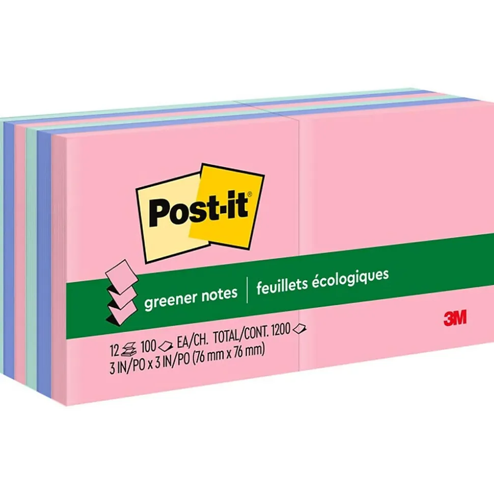 Post-it Recycled Pop-up Notes, 3" x 3", Sweet Sprinkles Collection, 100 Sheet/Pad, 12 Pads/Pack (R330RP12AP)