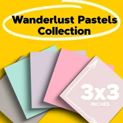Post-it Recycled Super Sticky Notes, 3" x 3", Wanderlust Pastels Collection, 70 Sheet/Pad, 5 Pads/Pack (654R-5SSNRP)