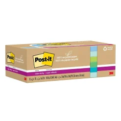 Post-it Recycled Super Sticky Notes, 3" x 3", Oasis Collection, 70 Sheet/Pad, 12 Pads/Pack (654R-12SST)