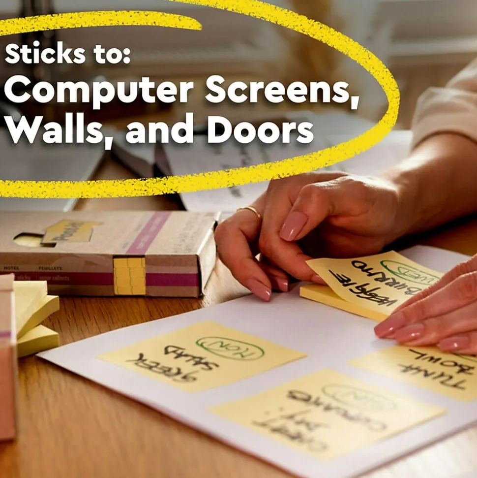 Post-it Recycled Super Sticky Notes, 3" x 3", Canary Collection, 70 Sheet/Pad, 12 Pads/Pack (654R-12SSCY)