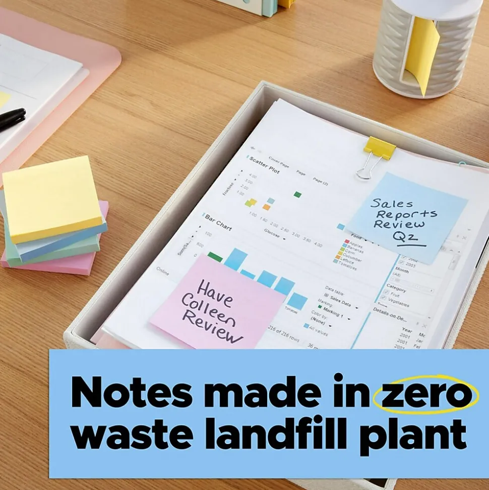 Post-it Recycled Super Sticky Notes, 3" x 3", Oasis Collection, 70 Sheet/Pad, 24 Pads/Pack (654R-24SST-CP)