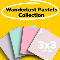 Post-it Recycled Super Sticky Notes, 3" x 3", Wanderlust Pastels Collection, 70 Sheet/Pad, 24 Pads/Pack (654R-24SSNRPCP)