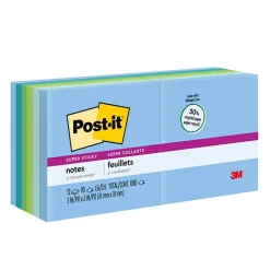 Post-it Recycled Super Sticky Notes, 3" x 3", Oasis Collection, 90 Sheet/Pad, 12 Pads/Pack (65412SST)