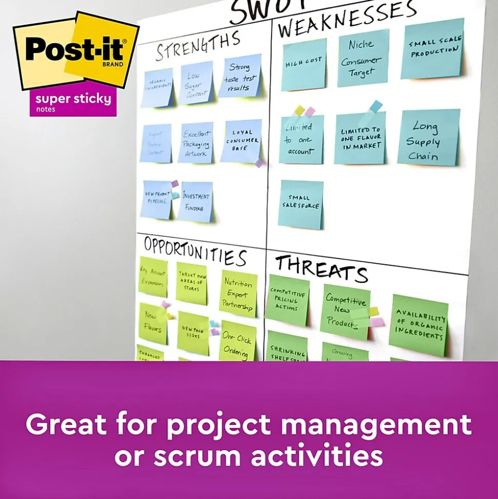 Post-it Recycled Super Sticky Notes, 3" x 3", Oasis Collection, 90 Sheet/Pad, 12 Pads/Pack (65412SST)