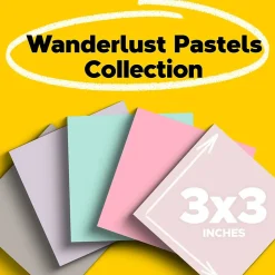 Post-it Recycled Super Sticky Notes, 3" x 3", Wanderlust Pastels Collection, 90 Sheet/Pad, 5 Pads/Pack (654-5SSNRP)