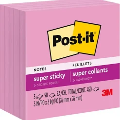 Post-it Super Sticky Notes, 3" x 3", Neon Pink, 90 Sheet/Pad, 5 Pads/Pack (654-5SSNP)