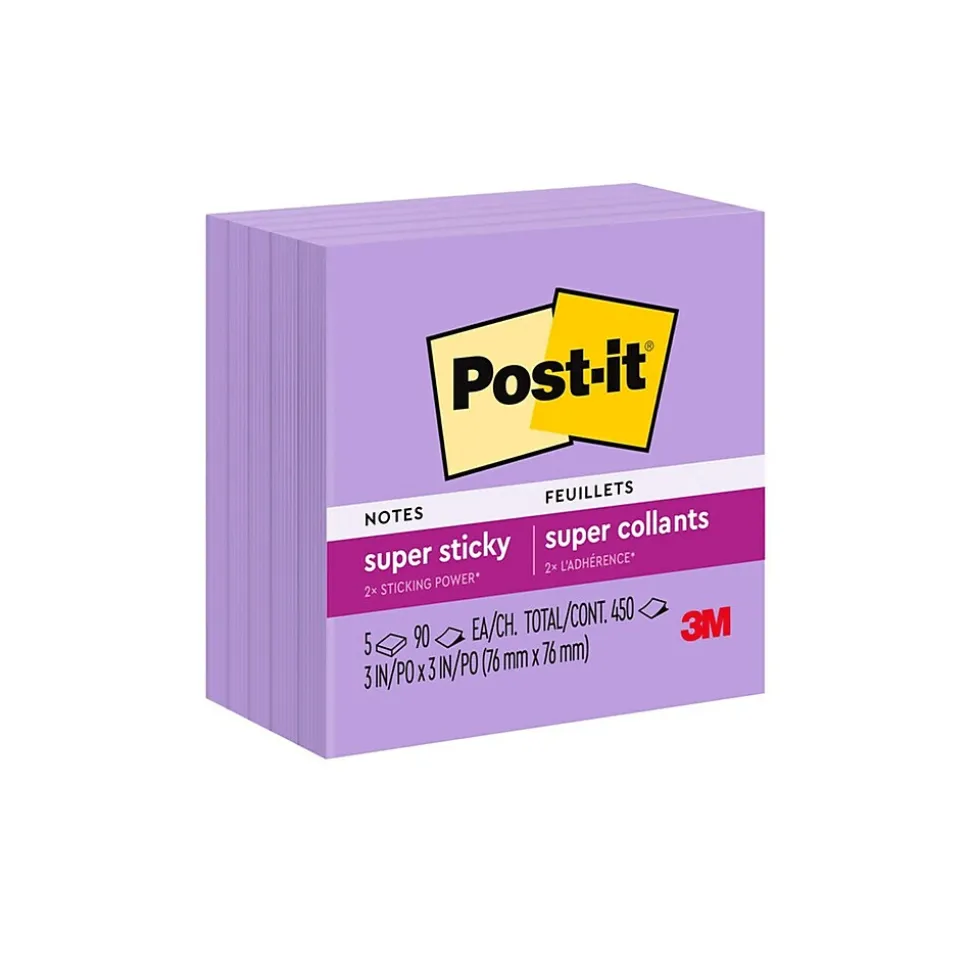 Post-it Super Sticky Notes, 3" x 3", Mulberry, 90 Sheet/Pad, 5 Pads/Pack (654-5SSCG)