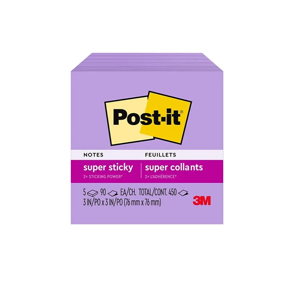 Post-it Super Sticky Notes, 3" x 3", Mulberry, 90 Sheet/Pad, 5 Pads/Pack (654-5SSCG)