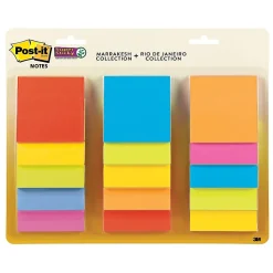 Post-it Super Sticky Notes, 3" x 3", Assorted Collection, 45 Sheet/Pad, 15 Pads/Pack (654-15SSMULTI)