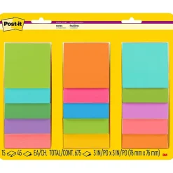 Post-it Super Sticky Notes, 3" x 3", Supernova Neons Collection, 45 Sheet/Pad, 15 Pads/Pack (654-15SSMULTI2)